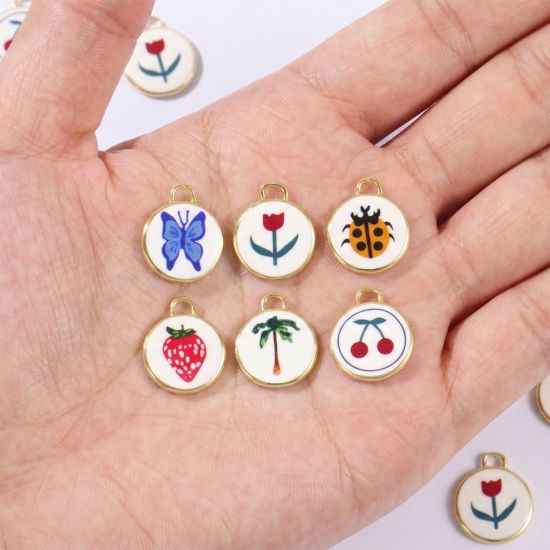 Bild von Messing Charms Großhandel 18K Vergoldet Rund Scheibe Gedruckt 20mm x 17mm