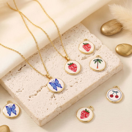 Bild von Messing Charms Großhandel 18K Vergoldet Rund Scheibe Gedruckt 20mm x 17mm