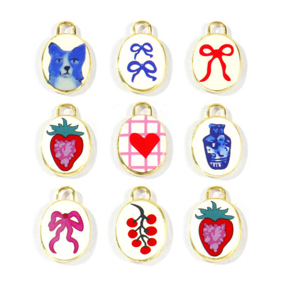 Bild von Messing Charms Großhandel 18K Vergoldet Oval Gedruckt 20mm x 13.5mm