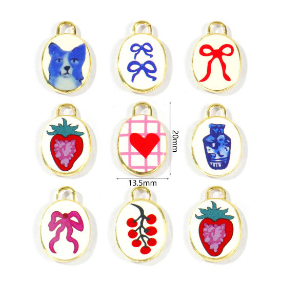 Bild von Messing Charms Großhandel 18K Vergoldet Oval Gedruckt 20mm x 13.5mm