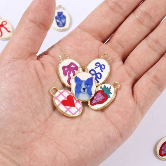 Bild von Messing Charms Großhandel 18K Vergoldet Oval Gedruckt 20mm x 13.5mm
