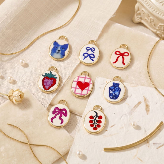 Bild von Messing Charms Großhandel 18K Vergoldet Oval Gedruckt 20mm x 13.5mm