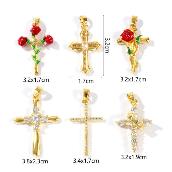 Picture of 2 PCs Brass Religious Charm Pendant Wholesale 18K Gold Plated Cross