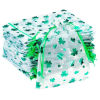 Picture of Polyester Drawstring Storage Bags Rectangle Green Leaf Clover Shamrock