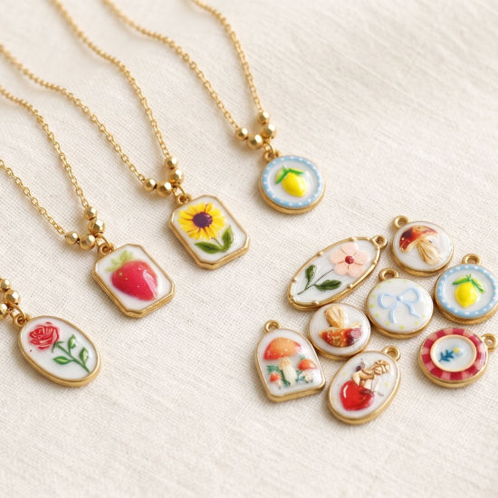 Picture of Eco-friendly PVD Waterproof Anti-Tarnish Hypoallergenic 304 Stainless Steel Charms Wholesale 18K Real Gold Plated Printed