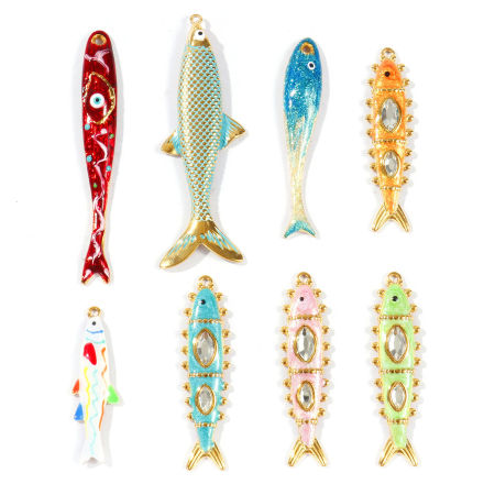 Immagine di 2 Pz PVD Ecologica Impermeabile Anti-Ossidante Ipoallergenico 304 Acciaio Inossidabile Gioielli Oceanici Ciondoli Pendenti All'Ingrosso 18K Vero Oro Placcato Smalto Pesce