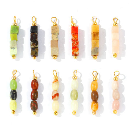 Immagine di 5 Pz Gemma & Ottone Ciondoli All'Ingrosso Placcato Oro 18K Multicolore Cubo Ovale in Rilievo 26mm x 4.5mm
