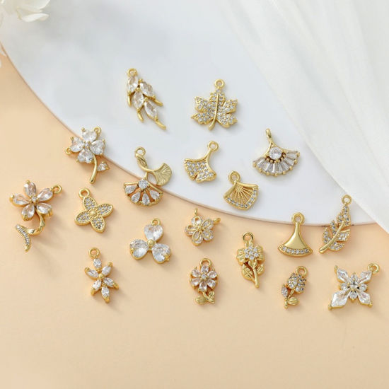 Изображение 5 ШТ Латунь Подвески Оптовая 18K позолоченный Прозрачный Искусственный Циркон