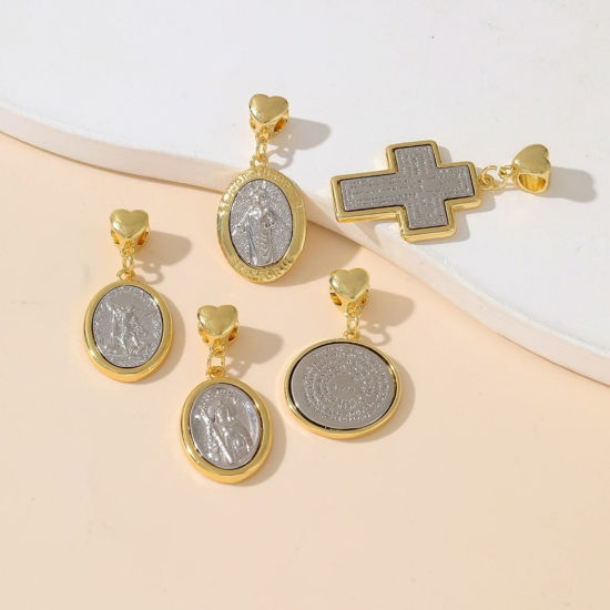 Bild von Messing Religiös Charms Großhandel 18K Vergoldet & Platin Plattiert Mixefarbe