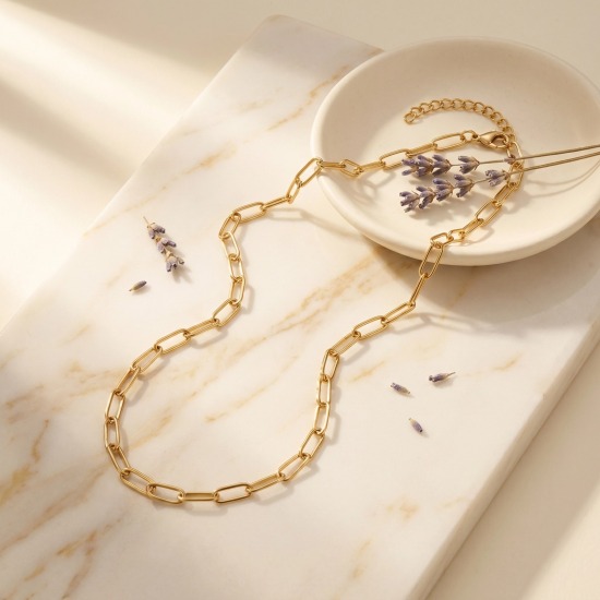 Imagen de Plano Collares Al Por Mayor, Catena di Fermagli Multicolor 304 Acero Inoxidable, Unisex Respetuoso del Medio Ambiente Elegante Minimalista Regalo Joyería Para Minorista, Tamaño de la Cadena: 5x2mm, 1 Unidad