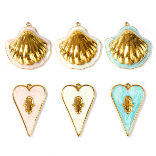 Picture of Eco-friendly PVD Waterproof Anti-Tarnish Hypoallergenic 304 Stainless Steel Charms Wholesale 18K Real Gold Plated Enamel Pearlized