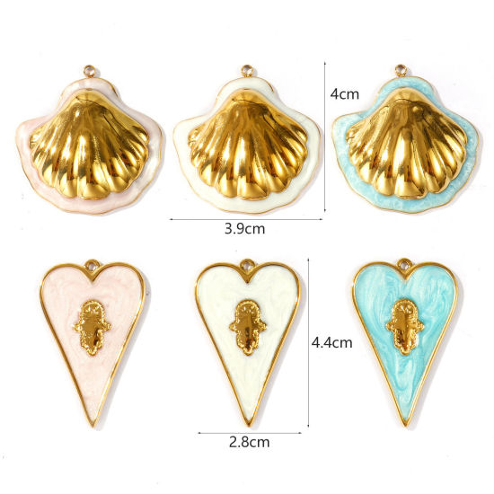 Picture of Eco-friendly PVD Waterproof Anti-Tarnish Hypoallergenic 304 Stainless Steel Charms Wholesale 18K Real Gold Plated Enamel Pearlized