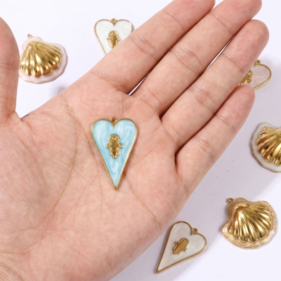 Picture of Eco-friendly PVD Waterproof Anti-Tarnish Hypoallergenic 304 Stainless Steel Charms Wholesale 18K Real Gold Plated Enamel Pearlized