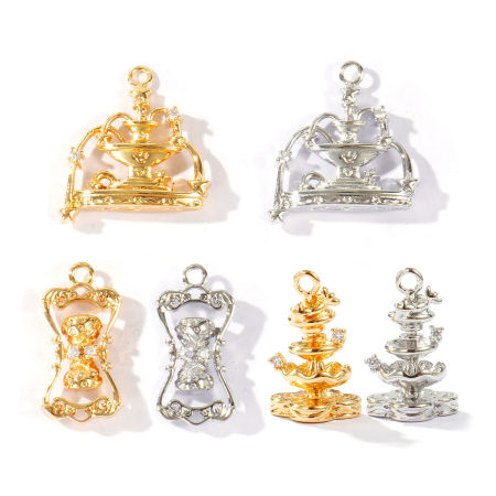 Eco-friendly Brass Charms Wholesale Real Gold Plated Hourglass 3D
