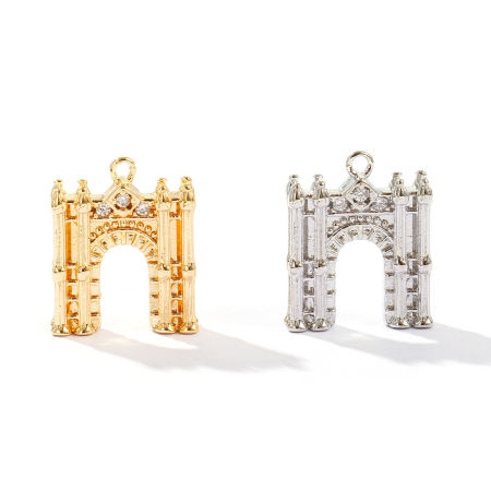 Image de 2 Pcs Breloques En Gros Voyage Respectueux de la Nature en Laiton Plaqué Or Véritable Arc de Triomphe 3D 17mm x 14mm