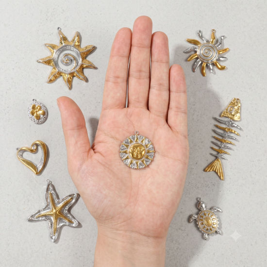 Bild von Umweltfreundliche PVD Wasserdicht Anlaufgeschützt Hypoallergen 304 Edelstahl Charms Großhandel 18K Echtgold plattiert & Silberton Mixefarbe