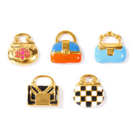 2 個 エコフレンドリー PVD 防水 耐変色性の 低アレルギー性の 304ステンレス鋼 服 チャーム 卸売り 18Kリアルゴールドメッキ エナメル ハンドバッグ の画像