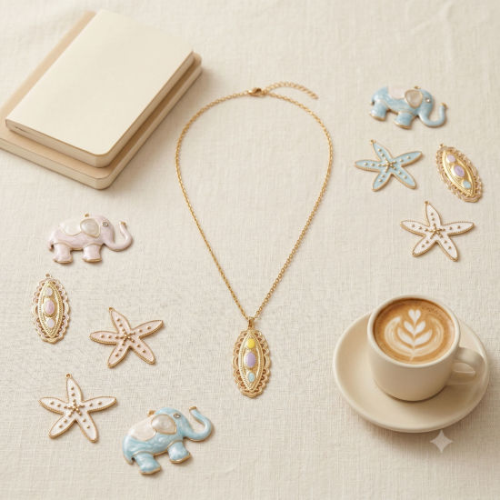 Picture of Eco-friendly PVD Waterproof Anti-Tarnish Hypoallergenic 304 Stainless Steel Charms Wholesale 18K Real Gold Plated Enamel Pearlized