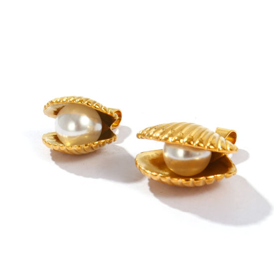 Picture of Eco-friendly PVD Waterproof Anti-Tarnish Hypoallergenic 304 Stainless Steel Charms Wholesale 18K Real Gold Plated Shell Acrylic Imitation Pearl