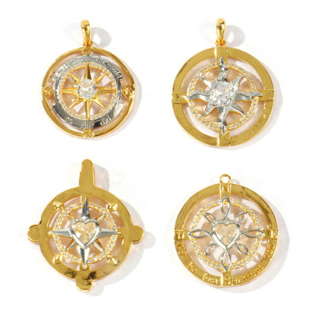 Image de 1 Pièce Breloques En Gros en Laiton Plaqué Or 18K & Plaqué Platine Deux Couleurs Rond Micro Pave à Zircone Cubique Clair