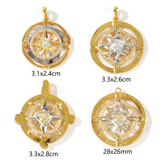 Imagen de 1 Unidad Latón Colgantes Al Por Mayor 18K Oro Real Chapado & Platino Real Chapado Dos Colores Ronda Micro Pave Claro Circón Artificial