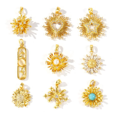 Image de 2 Pcs Pendentif Breloque En Gros en Laiton Plaqué Or 18K à Zircone Cubique Clair