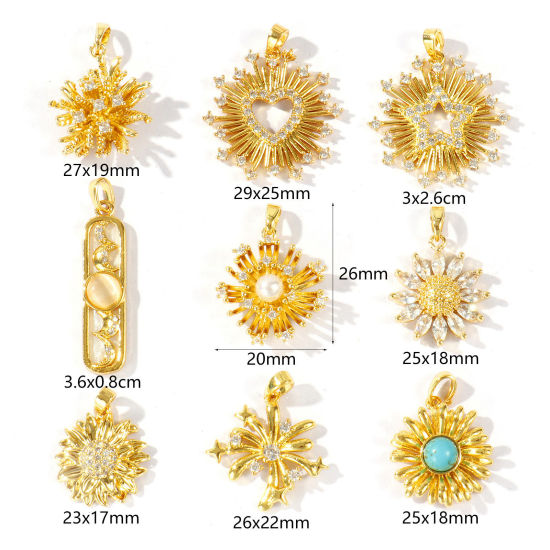 Bild von Messing Charm-Anhänger Großhandel 18K Vergoldet Klar Kubischer Zirkon