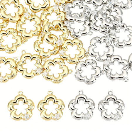 Image de 2 Pcs Breloques En Gros en Laiton Multicolore Fleur à Zircone Cubique Clair 17mm x 15mm