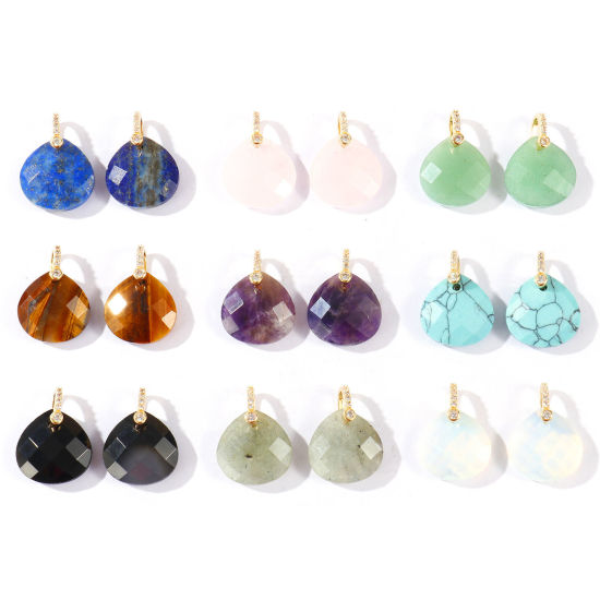 Image de 1 Pièce Breloques En Gros en Laiton & Gemme Plaqué Or 18K Multicolore Goutte d'Eau A Facettes 22mm x 16mm