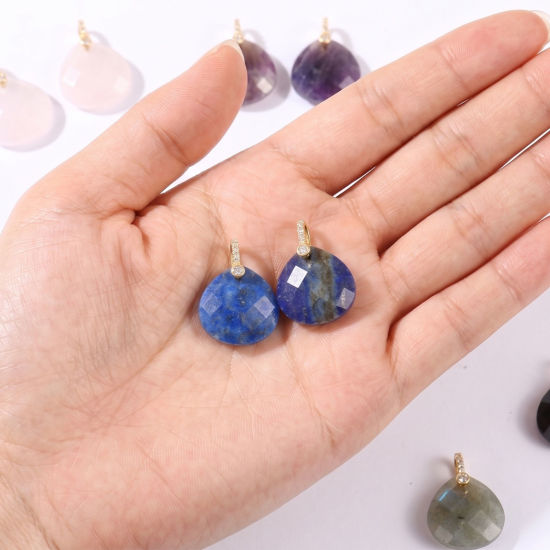 Image de 1 Pièce Breloques En Gros en Laiton & Gemme Plaqué Or 18K Multicolore Goutte d'Eau A Facettes 22mm x 16mm