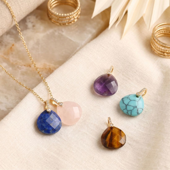 Image de 1 Pièce Breloques En Gros en Laiton & Gemme Plaqué Or 18K Multicolore Goutte d'Eau A Facettes 22mm x 16mm