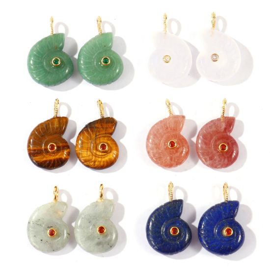 Immagine di 1 Pz Ottone & Gemma Gioielli Oceanici Ciondoli All'Ingrosso Placcato Oro 18K Multicolore Conchiglia 26mm x 21mm