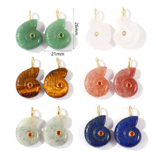 Immagine di 1 Pz Ottone & Gemma Gioielli Oceanici Ciondoli All'Ingrosso Placcato Oro 18K Multicolore Conchiglia 26mm x 21mm