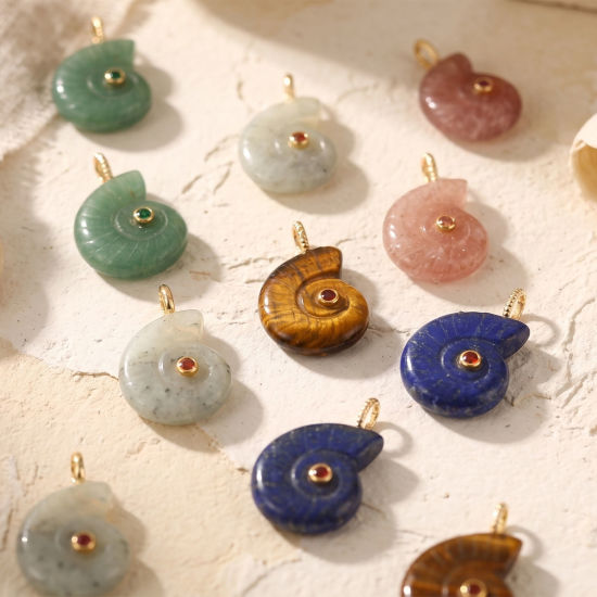 Immagine di 1 Pz Ottone & Gemma Gioielli Oceanici Ciondoli All'Ingrosso Placcato Oro 18K Multicolore Conchiglia 26mm x 21mm