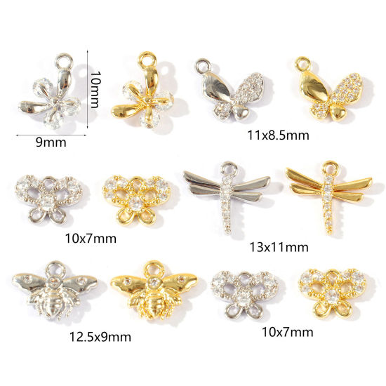 Bild von Umweltfreundlich Messing Insekt Charms Großhandel Echtgold plattiert Schmetterling Libelle Klar Kubischer Zirkon