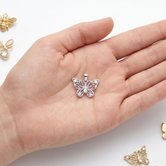 Bild von Umweltfreundlich Messing Insekt Charms Großhandel Echtgold plattiert Schmetterling Libelle Klar Kubischer Zirkon