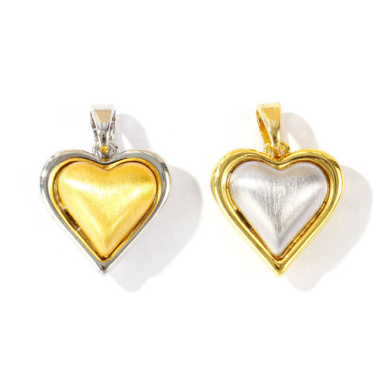 Imagen de 1 Unidad Latón día de San Valentín Colgantes Charms Al Por Mayor Chapado en Oro de 18K & Platino Chapado Corazón Banco de Estirar 19mm x 14mm