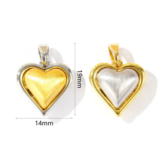 Imagen de 1 Unidad Latón día de San Valentín Colgantes Charms Al Por Mayor Chapado en Oro de 18K & Platino Chapado Corazón Banco de Estirar 19mm x 14mm