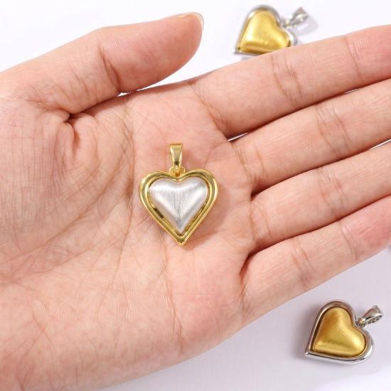 Imagen de 1 Unidad Latón día de San Valentín Colgantes Charms Al Por Mayor Chapado en Oro de 18K & Platino Chapado Corazón Banco de Estirar 19mm x 14mm