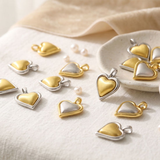 Imagen de 1 Unidad Latón día de San Valentín Colgantes Charms Al Por Mayor Chapado en Oro de 18K & Platino Chapado Corazón Banco de Estirar 19mm x 14mm