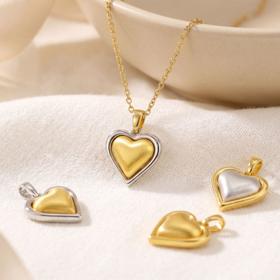 Imagen de 1 Unidad Latón día de San Valentín Colgantes Charms Al Por Mayor Chapado en Oro de 18K & Platino Chapado Corazón Banco de Estirar 19mm x 14mm