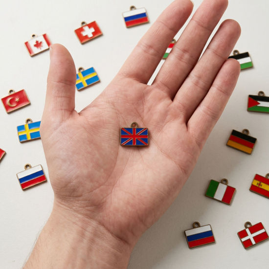 Picture of Eco-friendly PVD 304 Stainless Steel Sport Charms Wholesale 18K Gold Plated Multicolor Enamel Rectangle National Flag 15mm x 13mm
