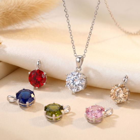 Picture of Eco-friendly Brass Birthstone Charms Wholesale Real Platinum Plated Round 15mm x 9mm