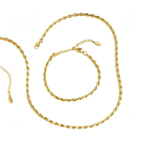 Imagen de Collar & Pulsera Al Por Mayor, Cadena de Trenzada Chapado en Oro de 18K 304 Acero Inoxidable, Mujeres Respetuoso del Medio Ambiente Exquisito Elegante Regalo Joyería Para Minorista, 1 Unidad