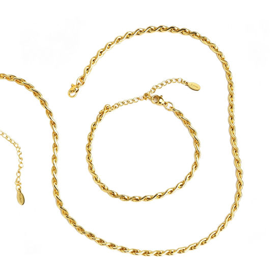 Imagen de Collar & Pulsera Al Por Mayor, Cadena de Trenzada Chapado en Oro de 18K 304 Acero Inoxidable, Mujeres Respetuoso del Medio Ambiente Exquisito Elegante Regalo Joyería Para Minorista, 1 Unidad