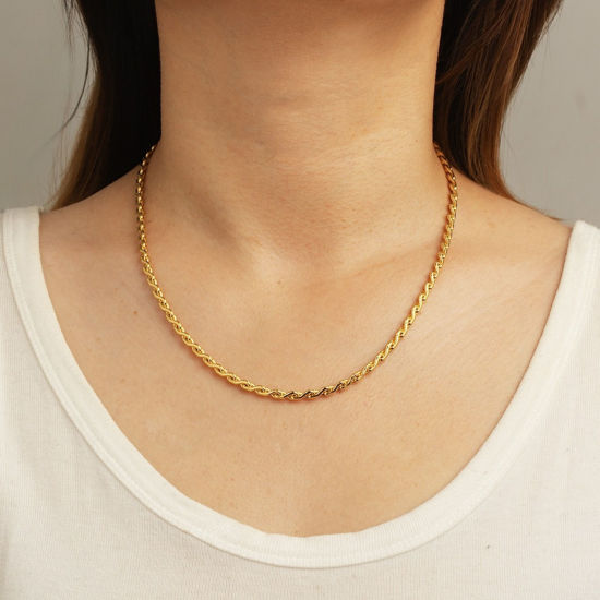 Imagen de Collar & Pulsera Al Por Mayor, Cadena de Trenzada Chapado en Oro de 18K 304 Acero Inoxidable, Mujeres Respetuoso del Medio Ambiente Exquisito Elegante Regalo Joyería Para Minorista, 1 Unidad