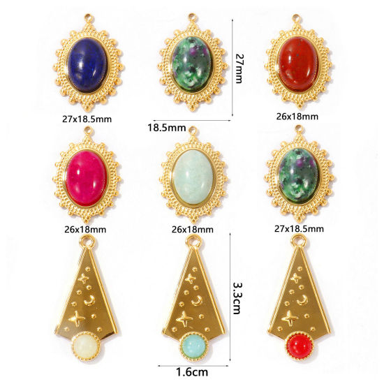 Picture of Eco-friendly PVD Waterproof Anti-Tarnish Hypoallergenic 304 Stainless Steel Charms Wholesale 18K Real Gold Plated With Synthetic Gemstone Cabochons