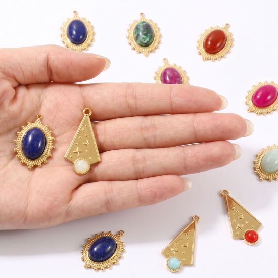 Picture of Eco-friendly PVD Waterproof Anti-Tarnish Hypoallergenic 304 Stainless Steel Charms Wholesale 18K Real Gold Plated With Synthetic Gemstone Cabochons