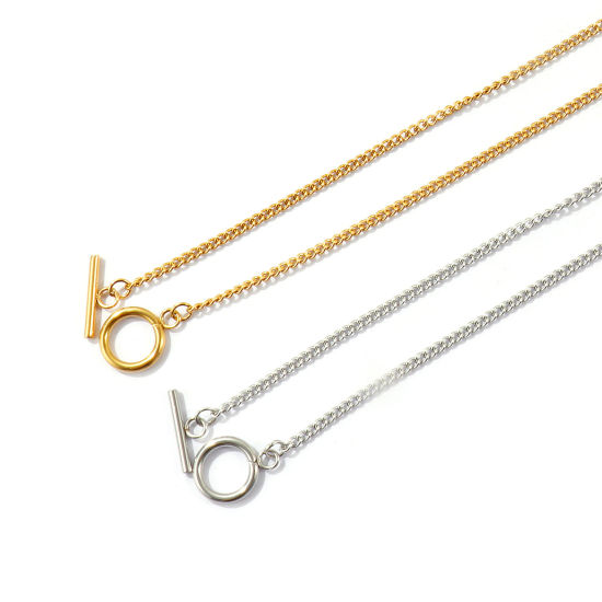 Imagen de Con Cierres de Palanca Collares Al Por Mayor, Cadenas de Curb Multicolor 304 Acero Inoxidable, Unisex PVD Ecológico Sencillo Hip Hop Regalo Joyería Para Minorista, 45cm longitud, Tamaño de la Cadena: 2.2mm, 1 Unidad