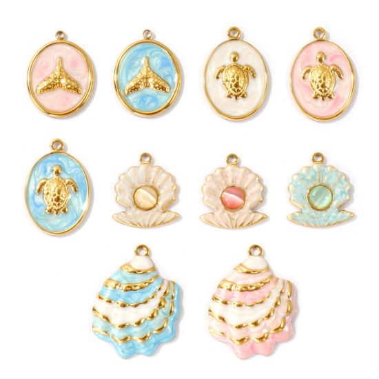 Imagen de 2 Unidades PVD Ecológico 304 Acero Inoxidable Joyería del océano Colgantes Al Por Mayor 18K Oro Real Chapado Multicolor Concha Esmalte